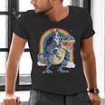 Boston Terrier Riding Dinosaur T-Rex Boys Kids Rainbow Men's V-Neck T-Shirt, Boston Terrier Riding Shirts, gift for family, gift for coworker