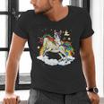 Boston Terrier Riding Unicorn Boys Girls Kids Rainbow Men's V-Neck T-Shirt, Boston Terrier Riding Shirts, gift for family, gift for coworker