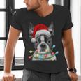 Boston Terrier Santa Christmas Tree Lights Xmas Boys Men Dog Men's V-Neck T-Shirt, Boston Terrier Christmas Shirts, gift for family, gift for coworker