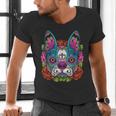 Boston Terrier Sugar Skull Dog Day Of The Dead Men's V-Neck T-Shirt, gift for family, gift for coworker