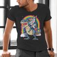 Boston Terrier Unicorn Riding Dinosaur T-Rex Girls Rainbow Men's V-Neck T-Shirt, Boston Terrier Riding Shirts, gift for family, gift for coworker