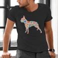 Boston Terrier Watercolor Flowers Men's V-Neck T-Shirt, gift for family, gift for coworker