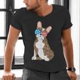 Brindle Boston Terrier Dog Patriotic Shirt USA Flag Men's V-Neck T-Shirt, Patriotic Boston Terrier Shirts, gift for family, gift for coworker