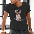 Brown Boston Terrier With Flowers And Feathers Men's V-Neck T-Shirt, gift for family, gift for coworker
