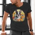 Cute Boston Terrier Spring Flower Garden Colorful Puppy Dog Men's V-Neck T-Shirt, gift for family, gift for coworker