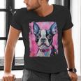 Dog Pink Boston Terrier Men's V-Neck T-Shirt, gift for family, gift for coworker