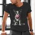 Vintage Boston Terrier Blowing Bubble Gum American Gentleman Men's V-Neck T-Shirt, American Boston Terrier Shirts, gift for family, gift for coworker