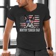 Vintage Boston Terrier Dad American Flag Father's Day Men's V-Neck T-Shirt, Boston Terrier Dad Shirts, American Boston Terrier Shirts, gift for family, gift for coworker