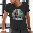 Whimsical Forest Adventures Sasquatch Bigfoot Walking Boston Terrier Dog Lovers Men's V-Neck T-Shirt, gift for family, gift for coworker
