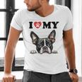 Boston Terrier I Heart My Dog Dog Lover Men's V-Neck T-Shirt, gift for family, gift for coworker