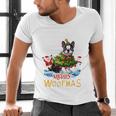 Boston Terrier Merry Christmas Tree Lights Dog X-Mas Dogs Men's V-Neck T-Shirt, Boston Terrier Christmas Shirts, gift for family, gift for coworker