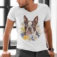 Floral Boston Terrier Men's V-Neck T-Shirt, gift for family, gift for coworker