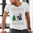 Ugly Christmas Tree Lights Xmas Santa Riding Boston Terrier Men's V-Neck T-Shirt, Boston Terrier Christmas Shirts, Boston Terrier Riding Shirts, gift for family, gift for coworker