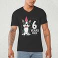 6 Years Old Birthday Boston Terrier Dog Lover 6th Party Kid Men's V-Neck T-Shirt, novelty gifts, funny gifts