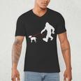 Bigfoot Walking With Bull Terrier Dog Men's V-Neck T-Shirt, novelty gifts, funny gifts
