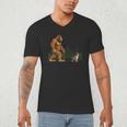 Boston Terrier Bigfoot Dog Walking Dog Mom Dad Kids Men's V-Neck T-Shirt, novelty gifts, funny gifts