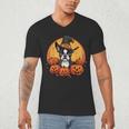 Boston Terrier Bostie Dog Breed Pet Halloween Pumpkins Men's V-Neck T-Shirt, novelty gifts, funny gifts