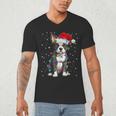 Boston Terrier Christmas Santa Hat Tree Lights Pajama Men's V-Neck T-Shirt, novelty gifts, funny gifts