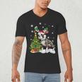 Boston Terrier Christmas Tree Lights Santa Hat Men's V-Neck T-Shirt, novelty gifts, funny gifts