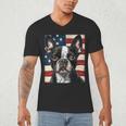 Boston Terrier Dog American Flag 4th Of July Patriotic Puppy Men's V-Neck T-Shirt, novelty gifts, funny gifts