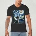 Boston Terrier Dog Art Van Gogh Starry Night Boston Terrier Men's V-Neck T-Shirt, novelty gifts, funny gifts