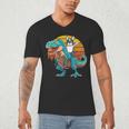 Boston Terrier Dog Riding Dinosaur T Rex Boys Men's V-Neck T-Shirt, novelty gifts, funny gifts
