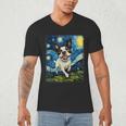 Boston Terrier Dog Starry Night Painting Men's V-Neck T-Shirt, novelty gifts, funny gifts