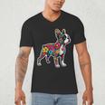 Boston Terrier Floral Vintage Dog Mom Distressed Men Women Kids Men's V-Neck T-Shirt, novelty gifts, funny gifts
