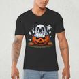 Boston Terrier Ghost Boo Halloween Kids Men's V-Neck T-Shirt, novelty gifts, funny gifts