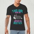 Boston Terrier This Girl Runs On Jesus And Boston Terriers Men's V-Neck T-Shirt, novelty gifts, funny gifts