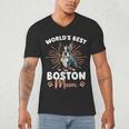 Boston Terrier Groovy World's Best Boston Mom Men's V-Neck T-Shirt, novelty gifts, funny gifts