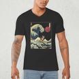 Boston Terrier Japanese Kanagawa Wave Surf Dog Men's V-Neck T-Shirt, novelty gifts, funny gifts