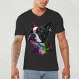 Boston Terrier Lovers Colorful Pop Art Boston Terrier Men's V-Neck T-Shirt, novelty gifts, funny gifts