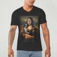 Boston Terrier Mona Lisa Painting Art Dog Mom Dad For Men Women Kids Men's V-Neck T-Shirt, novelty gifts, funny gifts