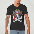 Boston Terrier Pirate T Shirt Jolly Roger Crossbones Skull Men's V-Neck T-Shirt, novelty gifts, funny gifts