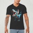 Boston Terrier Riding T-Rex Dinosaur Dog Lover Men's V-Neck T-Shirt, novelty gifts, funny gifts