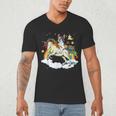 Boston Terrier Riding Unicorn Boys Girls Kids Rainbow Men's V-Neck T-Shirt, novelty gifts, funny gifts