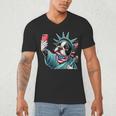 Boston Terrier Selfie Statue Of Liberty 4th Of July American Men's V-Neck T-Shirt, novelty gifts, funny gifts