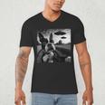 Boston Terrier Graphic Selfie With UFOs Weird Aliens Men's V-Neck T-Shirt, novelty gifts, funny gifts