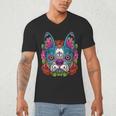 Boston Terrier Sugar Skull Dog Day Of The Dead Men's V-Neck T-Shirt, novelty gifts, funny gifts