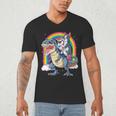 Boston Terrier Unicorn Riding Dinosaur T-Rex Girls Rainbow Men's V-Neck T-Shirt, novelty gifts, funny gifts