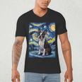 Boston Terrier Van Gogh Starry Night Men's V-Neck T-Shirt, novelty gifts, funny gifts