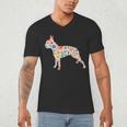 Boston Terrier Watercolor Flowers Men's V-Neck T-Shirt, novelty gifts, funny gifts