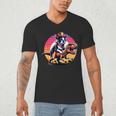 Boston Terrier Wearing A Cowboy Hat On T-Rex Men's V-Neck T-Shirt, novelty gifts, funny gifts