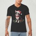 Cute Boston Terrier Dog Christmas Merry X-Mas Graphic Men's V-Neck T-Shirt, novelty gifts, funny gifts