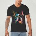 Cute Boston Terrier Puppy Dog Art Lover Unique Painting For Men Women Kids Men's V-Neck T-Shirt, novelty gifts, funny gifts