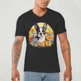 Cute Boston Terrier Spring Flower Garden Colorful Puppy Dog Men's V-Neck T-Shirt, novelty gifts, funny gifts