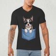Cute Pocket Boston Terrier Lover Dog Mom Men's V-Neck T-Shirt, novelty gifts, funny gifts