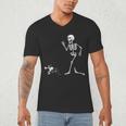 Halloween Boston Terrier And Skeleton Men's V-Neck T-Shirt, novelty gifts, funny gifts