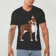 Red Boston Terrier Dog Men's V-Neck T-Shirt, novelty gifts, funny gifts